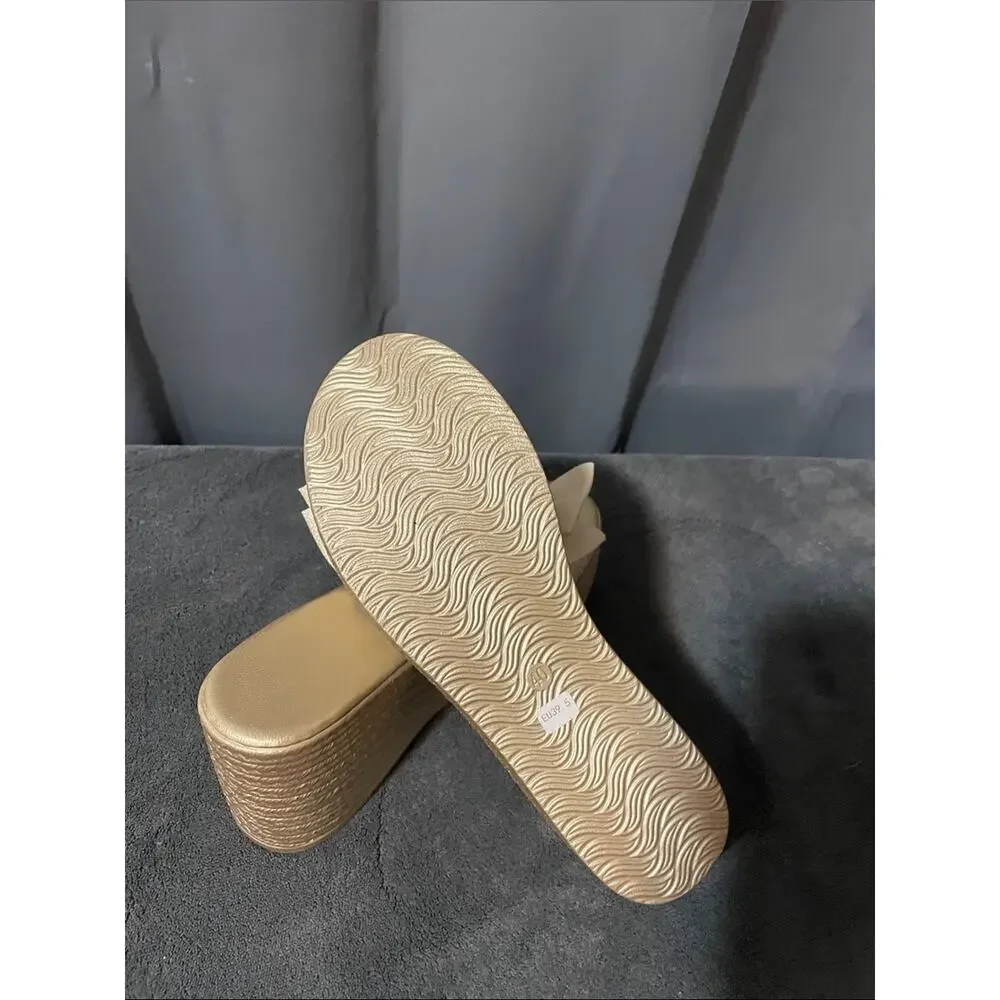 Women's Cream Platform Slide Sandals with Decorative Bow